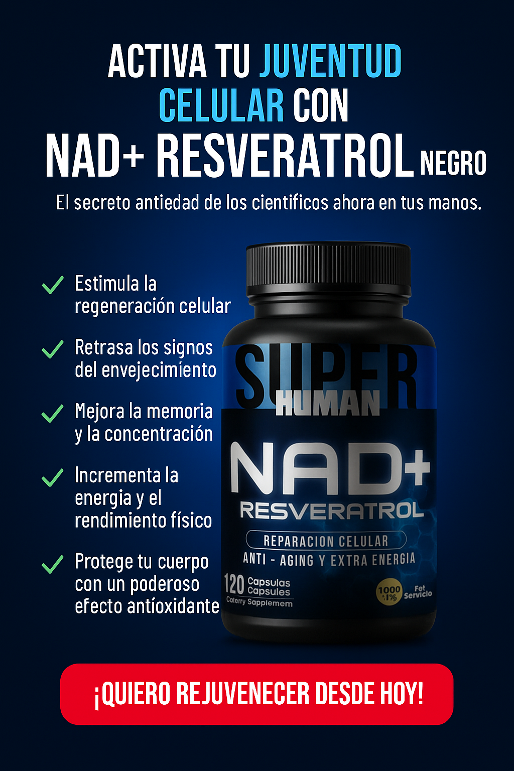 NAD + Resveratrol - Cápsulas de Reparación Celular